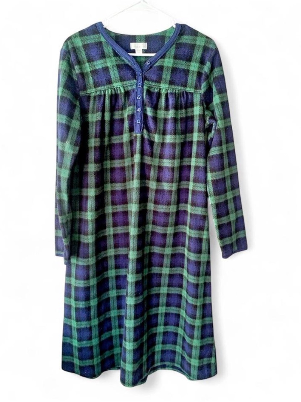 Celestial Dreams Black Watch Plaid Fleece Nightgown Henley XL